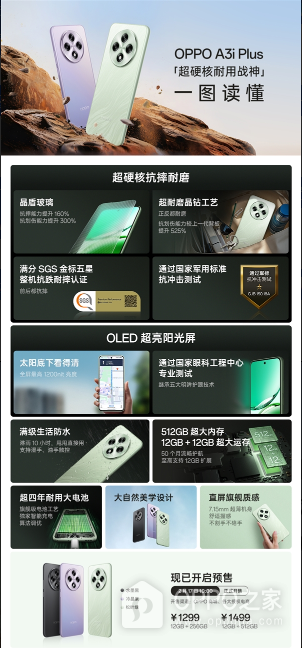 OPPO A3i Plus发布：1299元起，号称千元机里的“摔不坏小金刚”