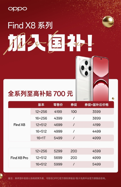 OPPO Find X8加入国补计划：最高省700元 换机正当时